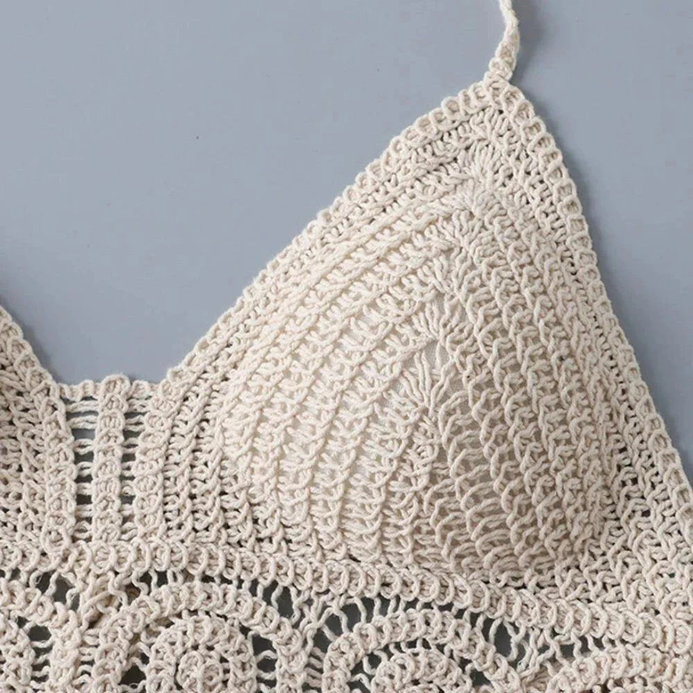 Boho Fringe Backless Halter Tie Neck