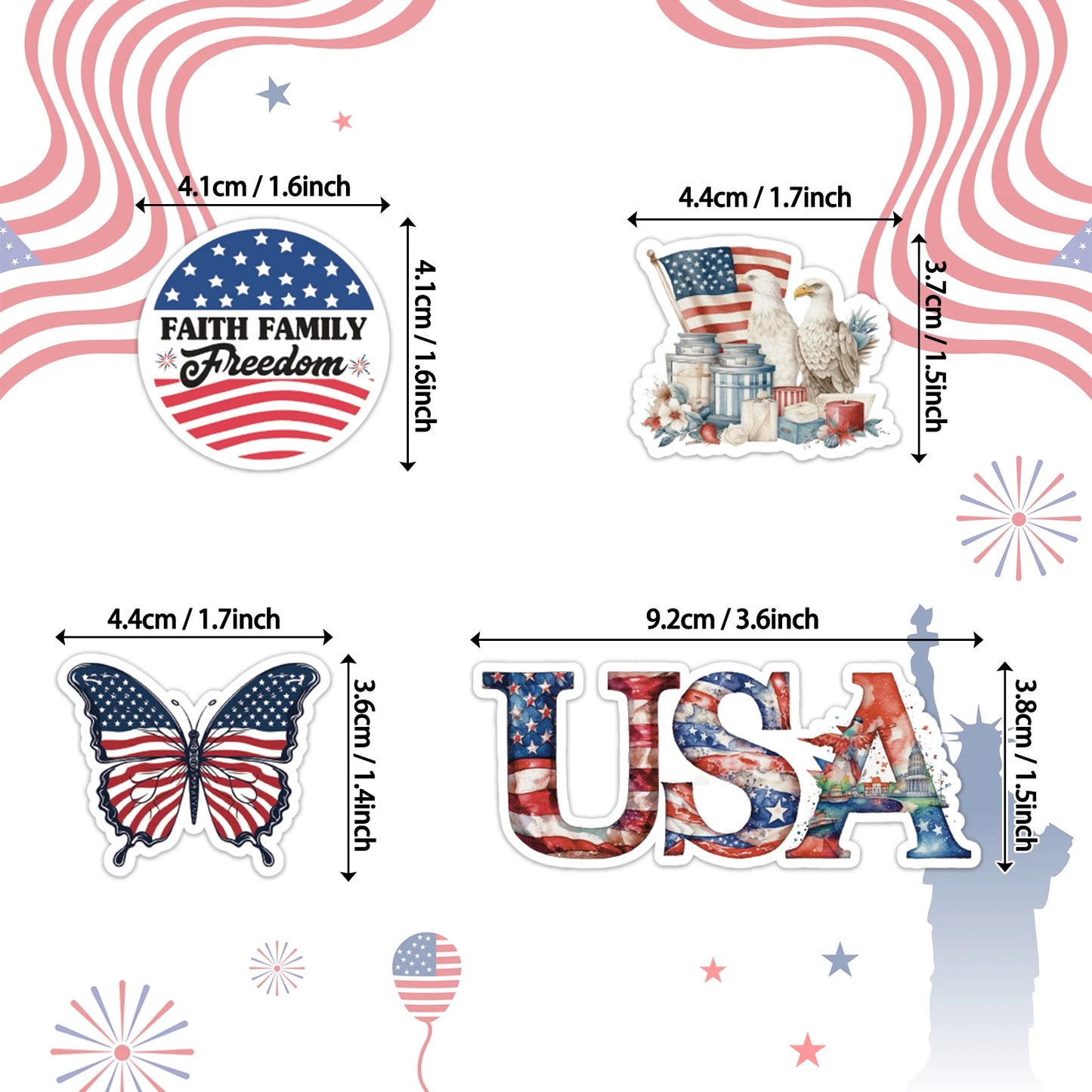 106PCS 4th of July Independence Day Flag Faith Sticker