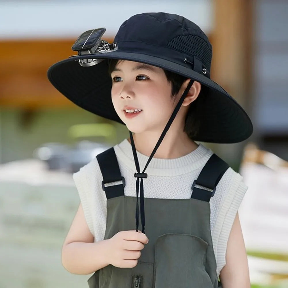 Kids Wide Brim Sun protection Fan Hat Charging Solar/USB