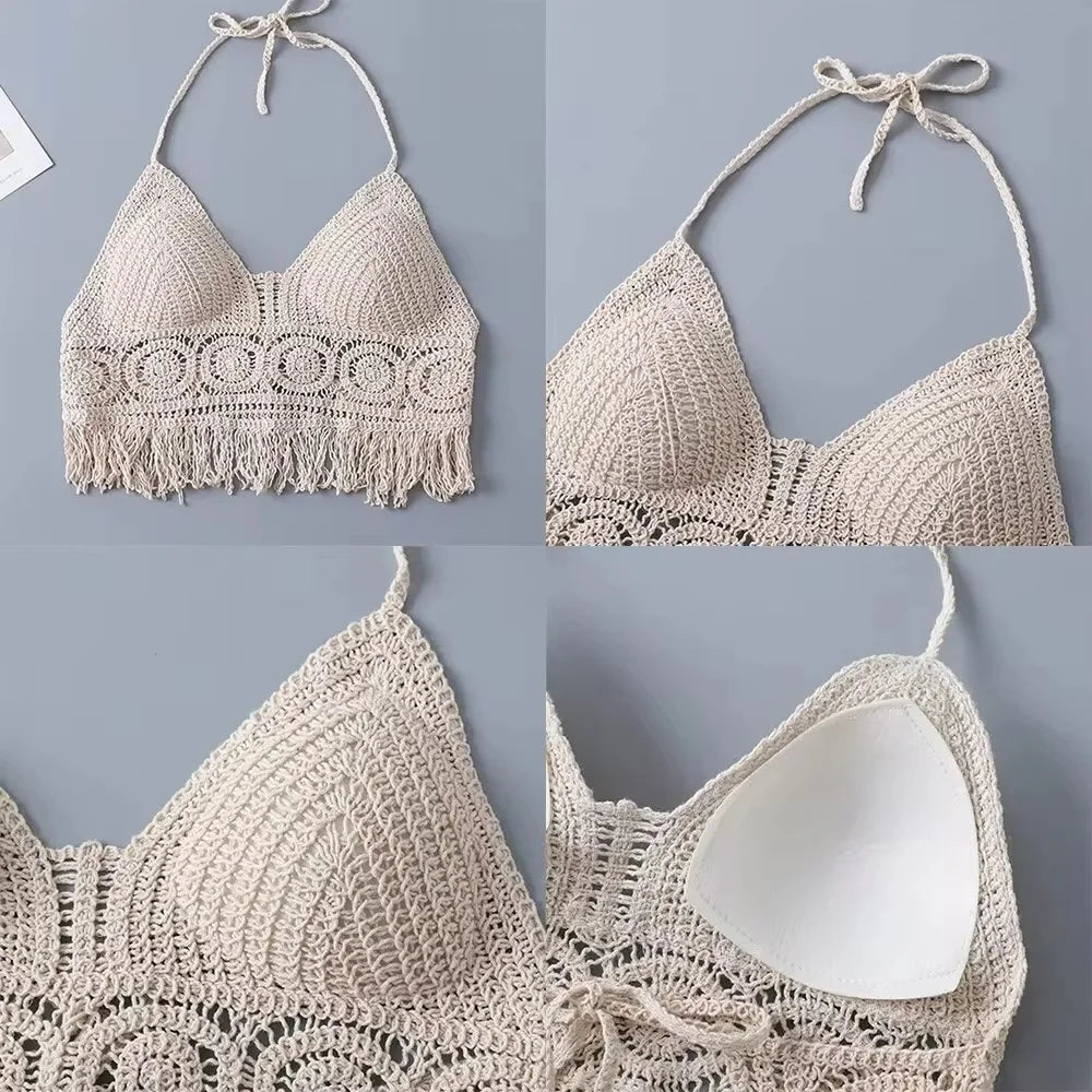 Boho Fringe Backless Halter Tie Neck