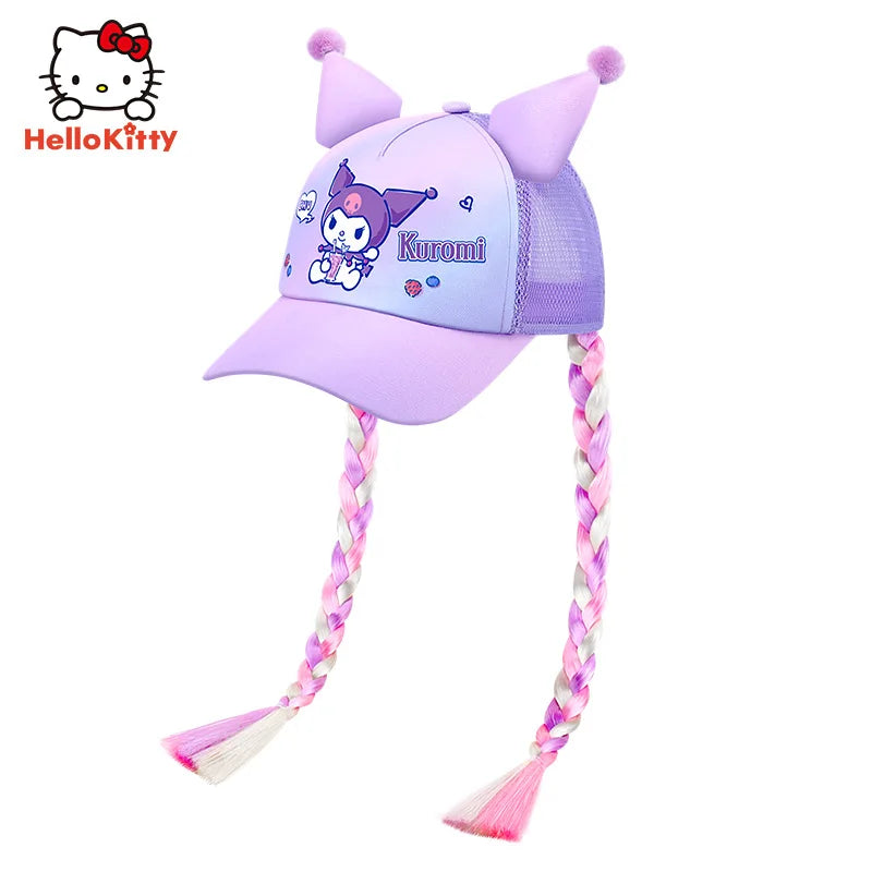Kuromi Cute Kawaii Wig Braid Summer Hat Kids Children Aged 5-10