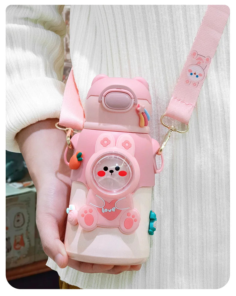 Cute Stainless Steel Leak-Proof Water Bottle With Straw