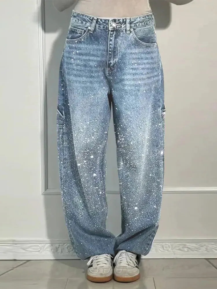 Casual Rhinestone Loose Harem Jeans