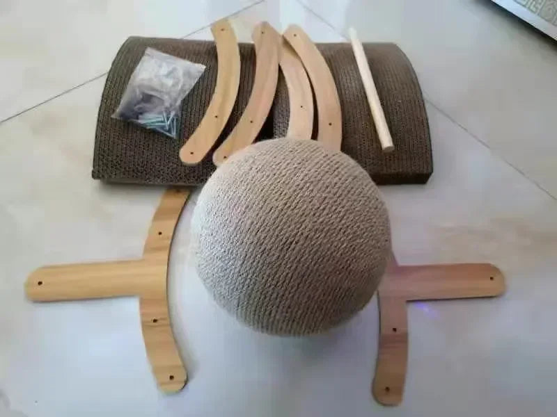 Cat Scratching Ball Wooden Cat Scratcher Toy 2 In1