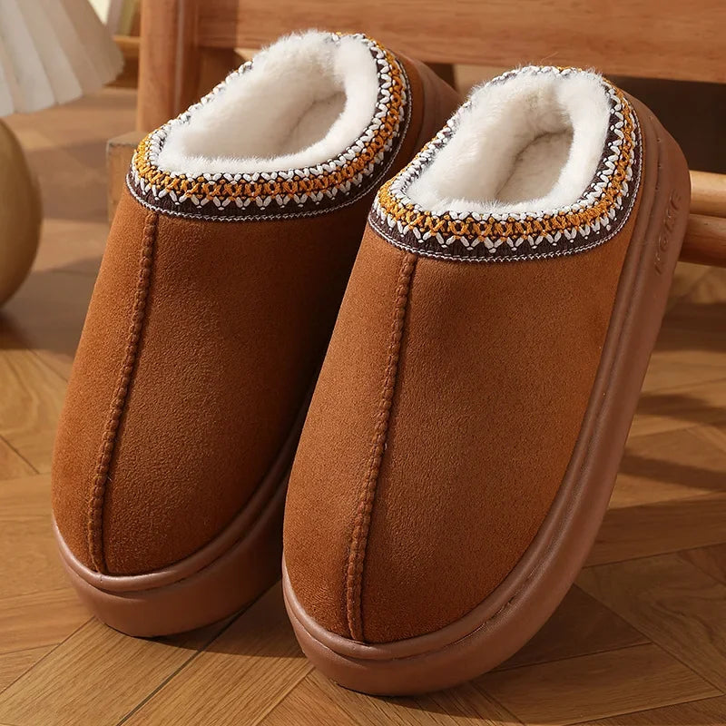 Fluffy Platform Slippers for Women 2025 Winter Plush Warm Cotton Shoes