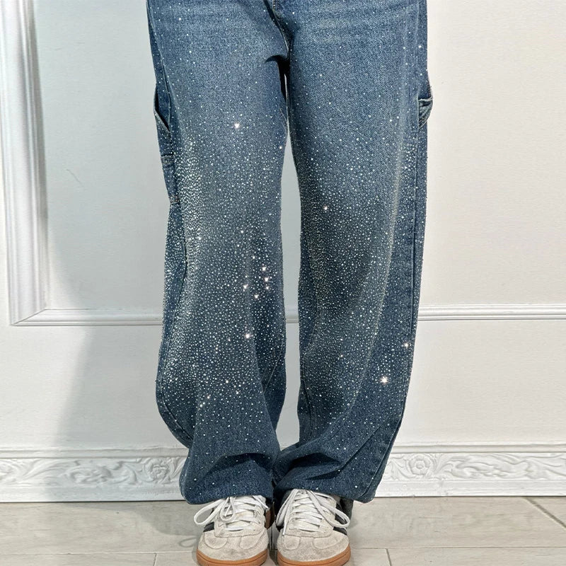 Casual Rhinestone Loose Harem Jeans