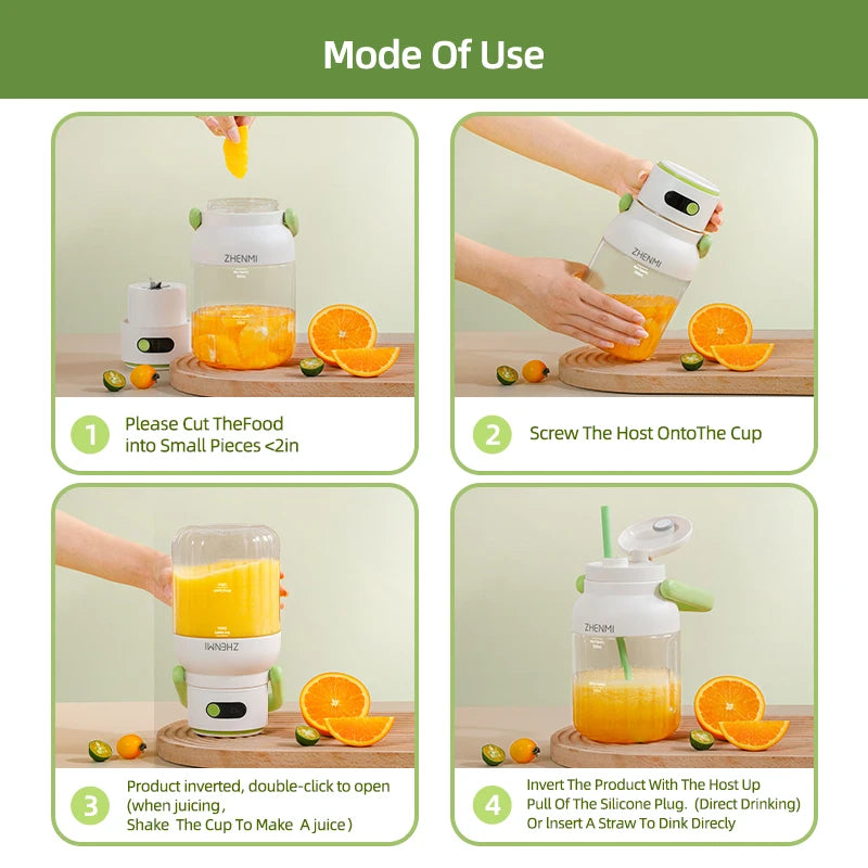 Portable Smoothie Blender 2-in-1 travel blender + bottle 1000ML USB Rechargeable Outdoor Mixing Cup