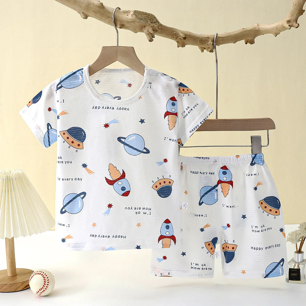 Summer Cotton Safe Baby Children Clothes Set Cute Cartoon Pajama Set Sleepwear Soft Breathable
