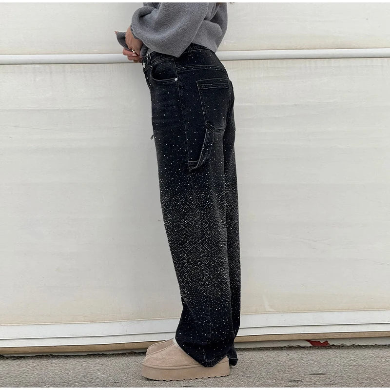 Casual Rhinestone Loose Harem Jeans