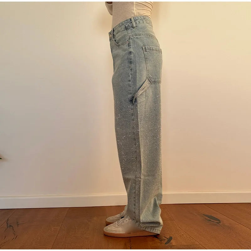 Casual Rhinestone Loose Harem Jeans