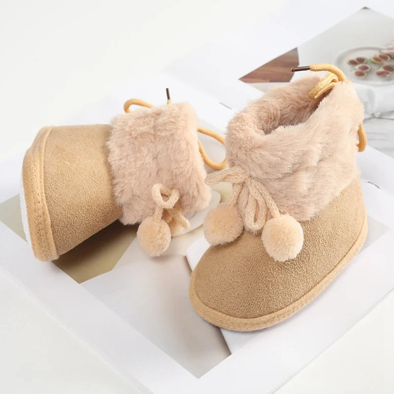Baywell Winter Furry Snow Boots - Soft Sole Baby Girls