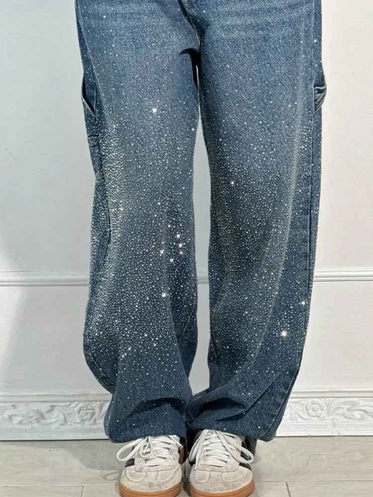 Casual Rhinestone Loose Harem Jeans