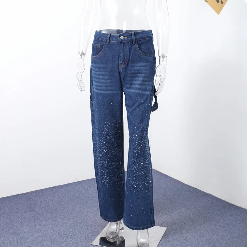 Casual Rhinestone Loose Harem Jeans