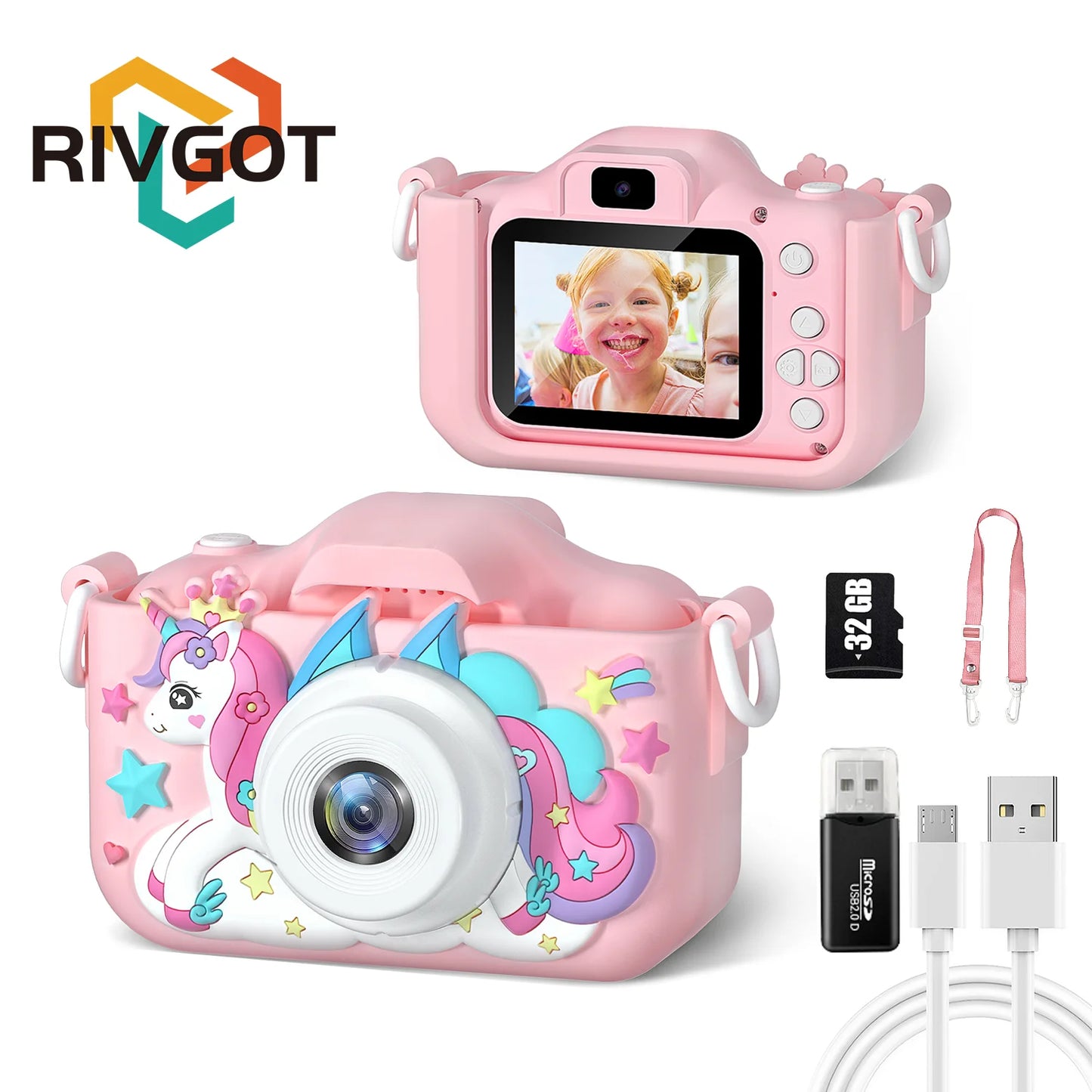 Unicorn Kids Mini Dual Camera Toy 1080P HD Video Camera 48MP With Silicone Protective Cover