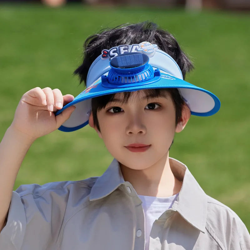 Cute Cartoon Design Solar Powered Kids Fan Hat Solar/USB