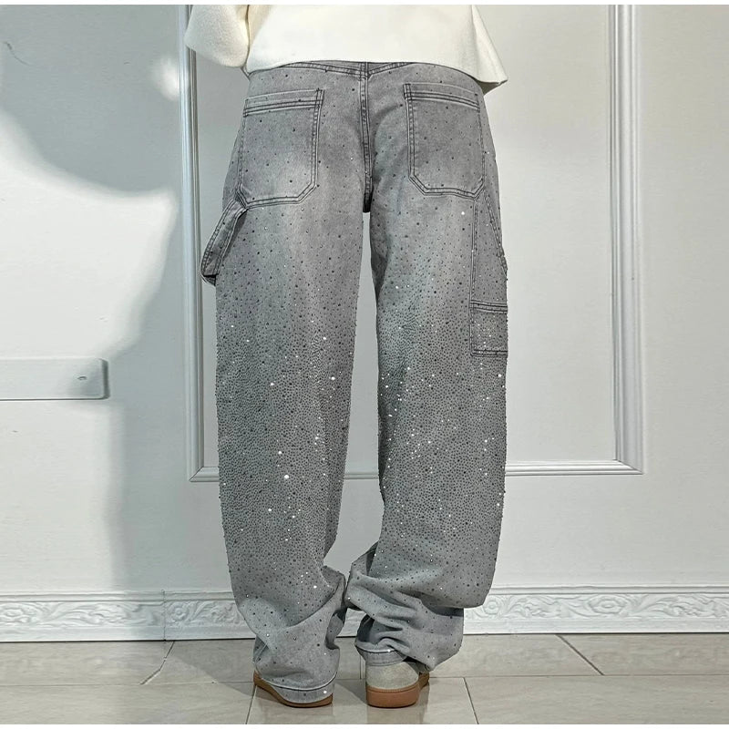 Casual Rhinestone Loose Harem Jeans