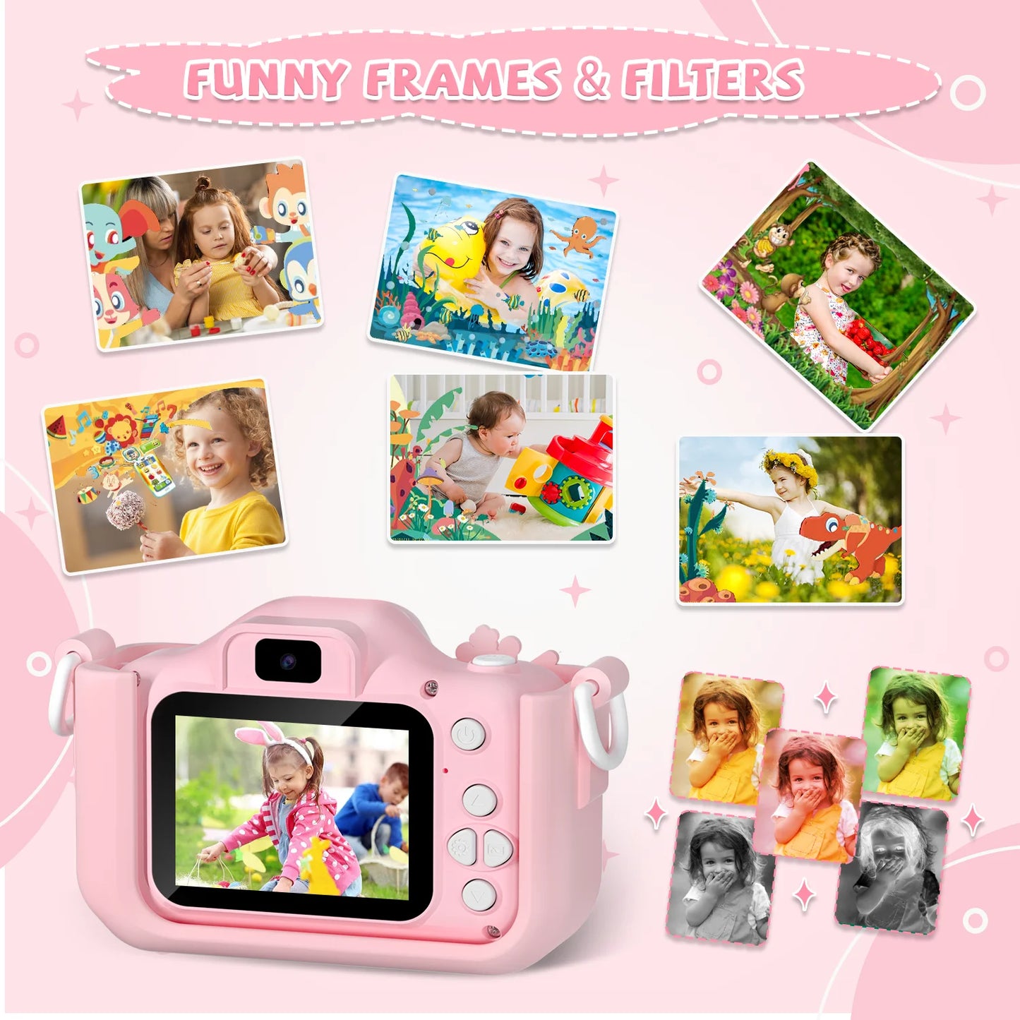 Unicorn Kids Mini Dual Camera Toy 1080P HD Video Camera 48MP With Silicone Protective Cover