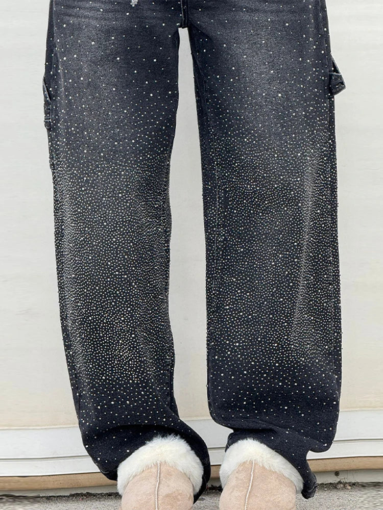 Casual Rhinestone Loose Harem Jeans