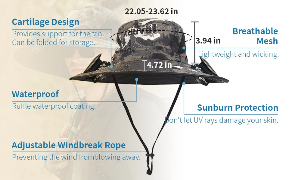 UPF 50+ Wide Brim Solar Fan & Charging Hat