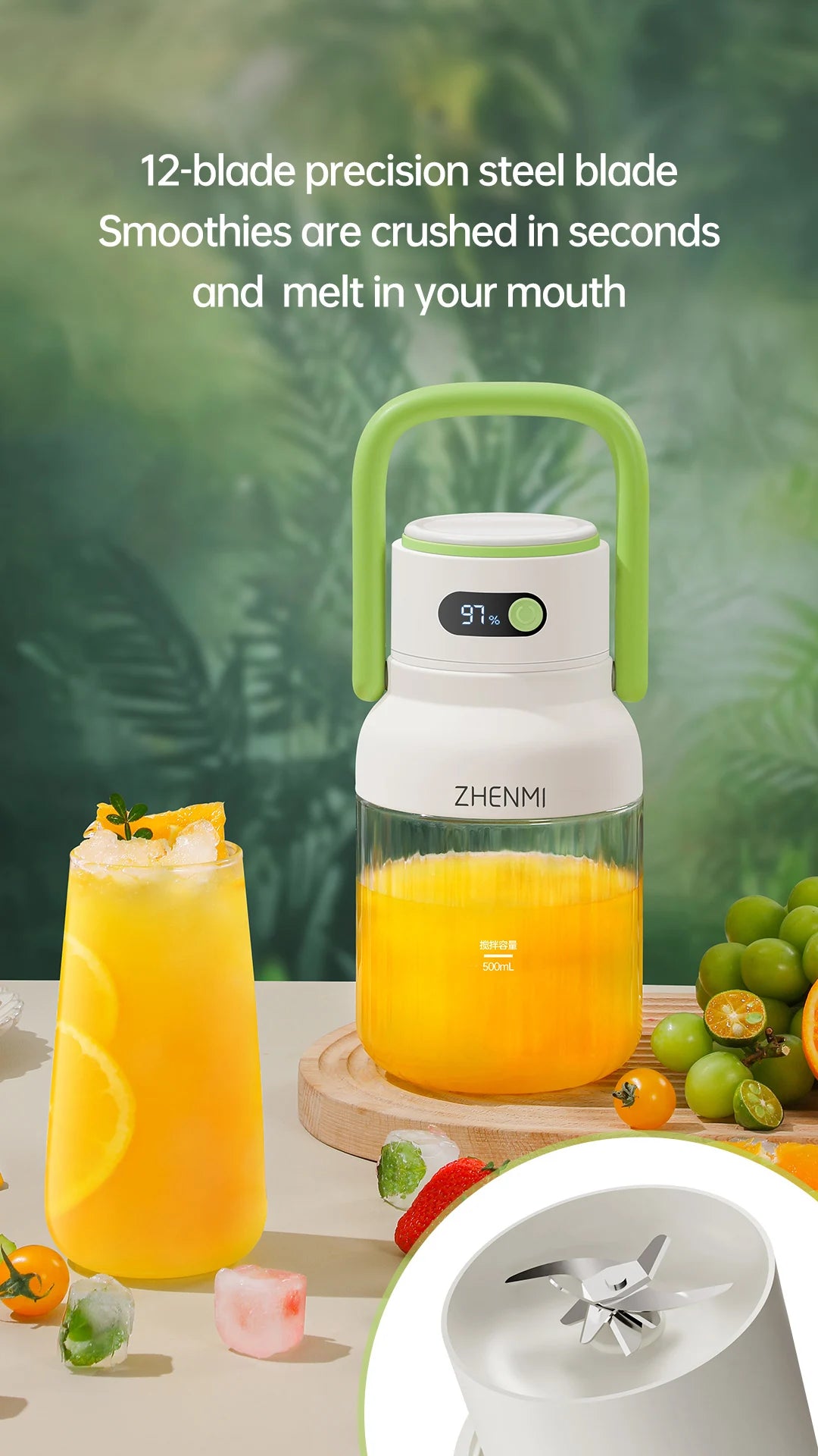 Portable Smoothie Blender 2-in-1 travel blender + bottle 1000ML USB Rechargeable Outdoor Mixing Cup