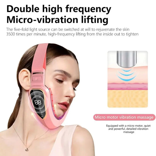 LED Photon Therapy Facial Lifting & Slimming Massager – Heated V-Face Double Chin Reducer & Skin Tightening Device