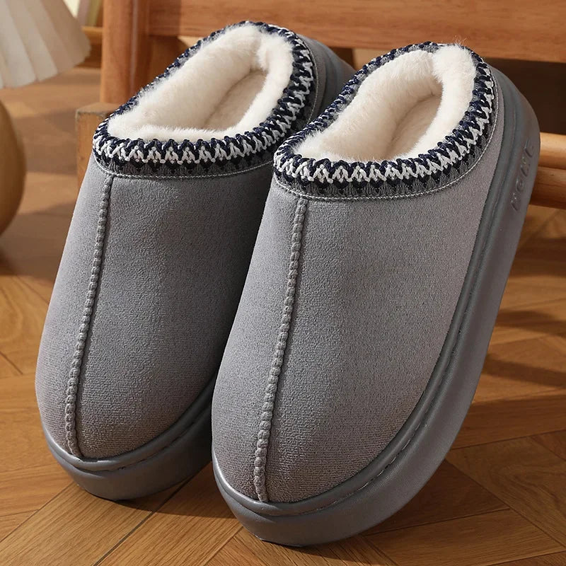Fluffy Platform Slippers for Women 2025 Winter Plush Warm Cotton Shoes