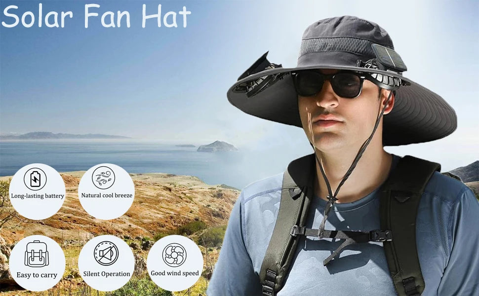 UPF 50+ Wide Brim Solar Fan & Charging Hat
