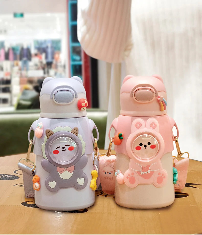 Cute Stainless Steel Leak-Proof Water Bottle With Straw