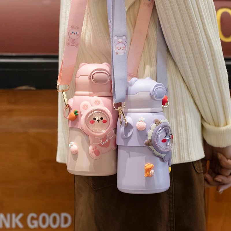 Cute Stainless Steel Leak-Proof Water Bottle With Straw