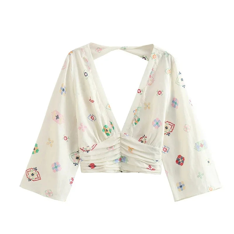 Floral Elegance – Backless Lace-Up Maxi Dress