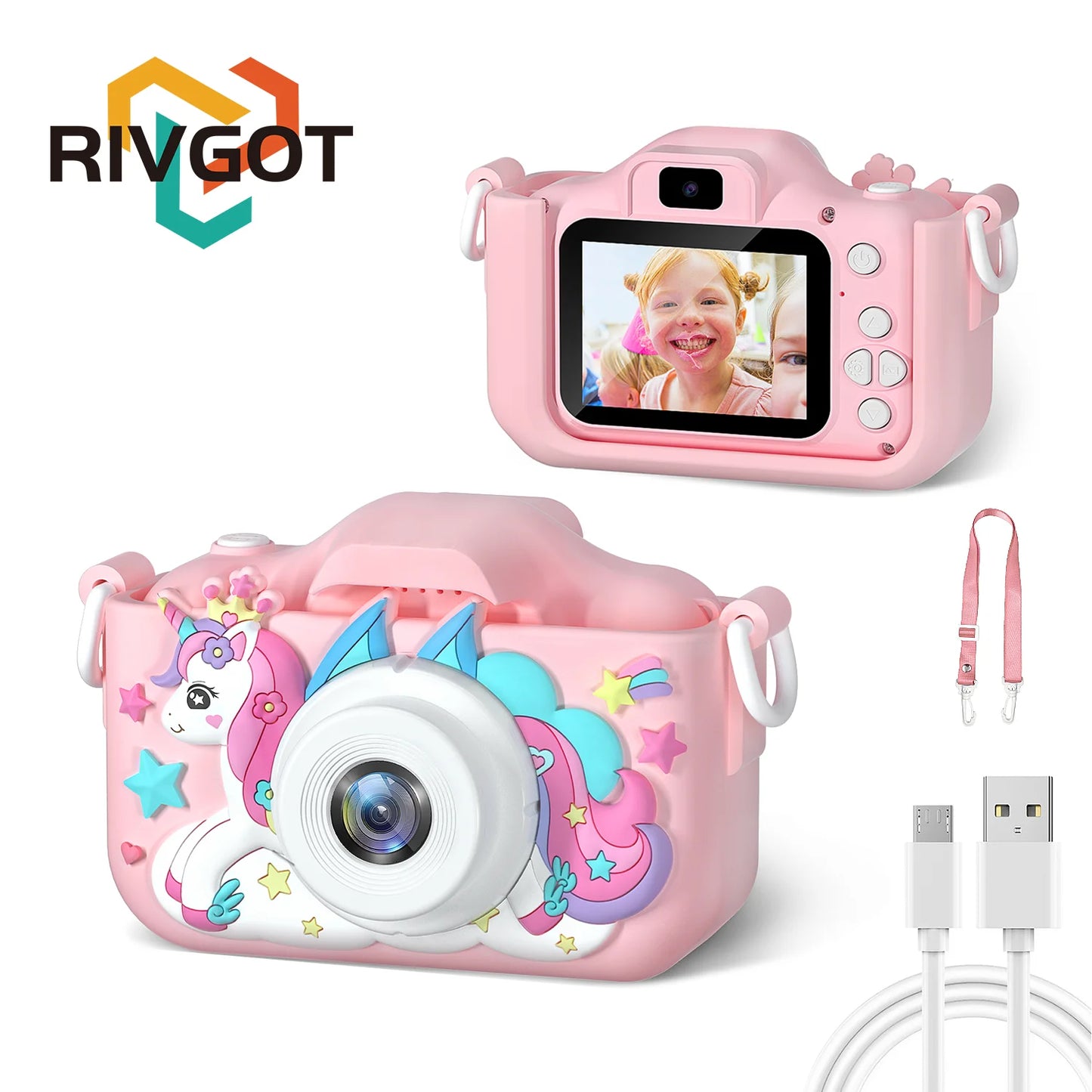 Unicorn Kids Mini Dual Camera Toy 1080P HD Video Camera 48MP With Silicone Protective Cover