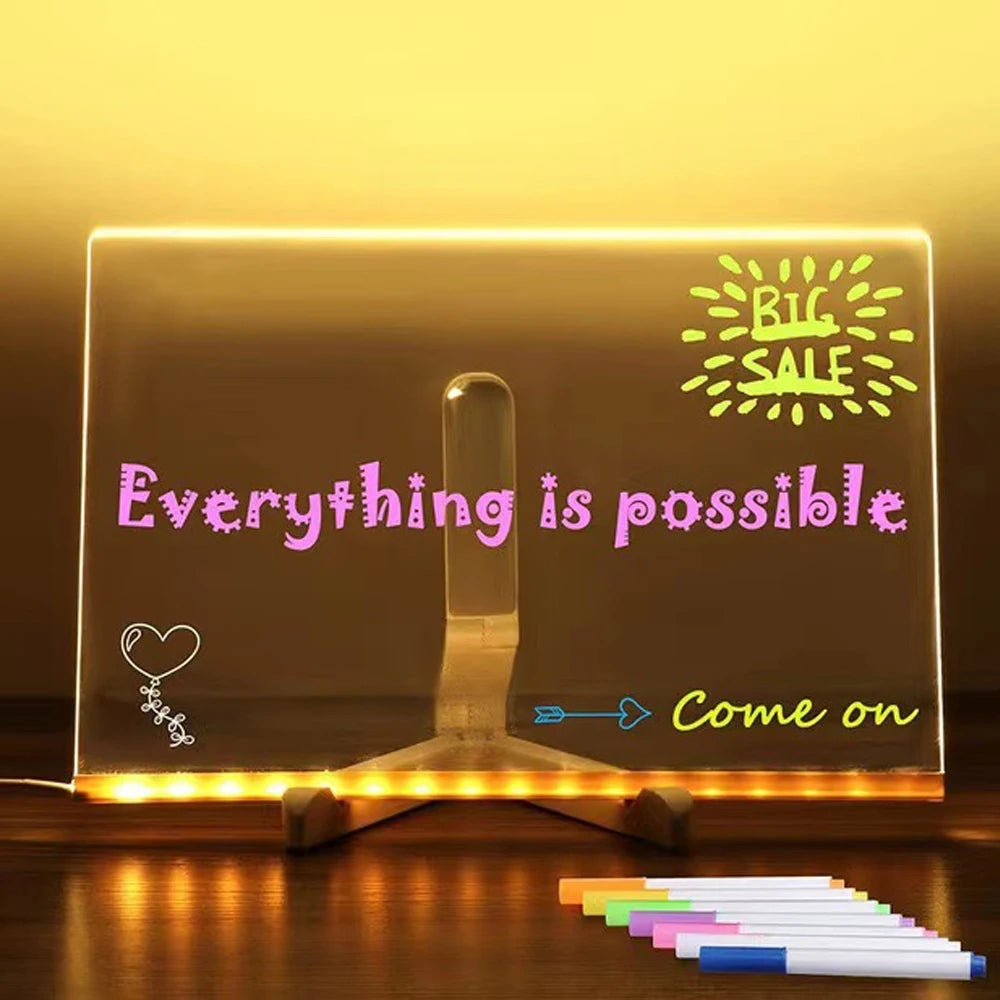 LED Note Acrylic Drawing Board Night Light With Colorful 7 Pens