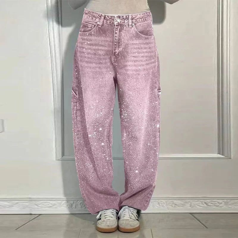 Casual Rhinestone Loose Harem Jeans