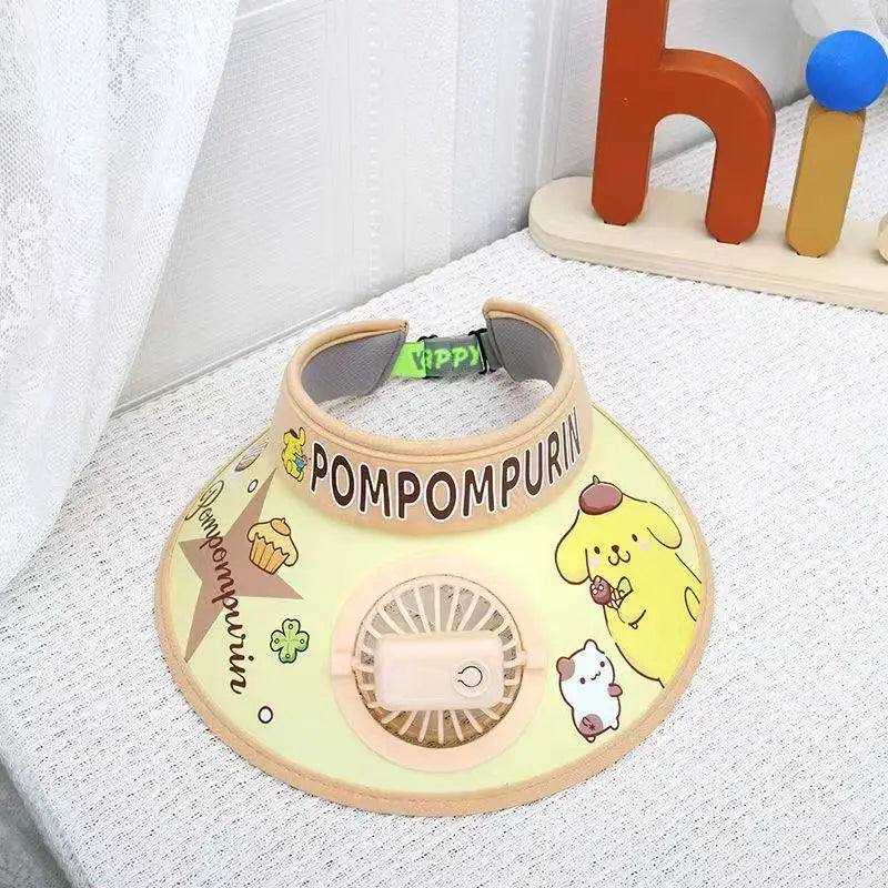 Cute Cartoon Wide Brim Kids Sun protection Fan Hat Charging USB