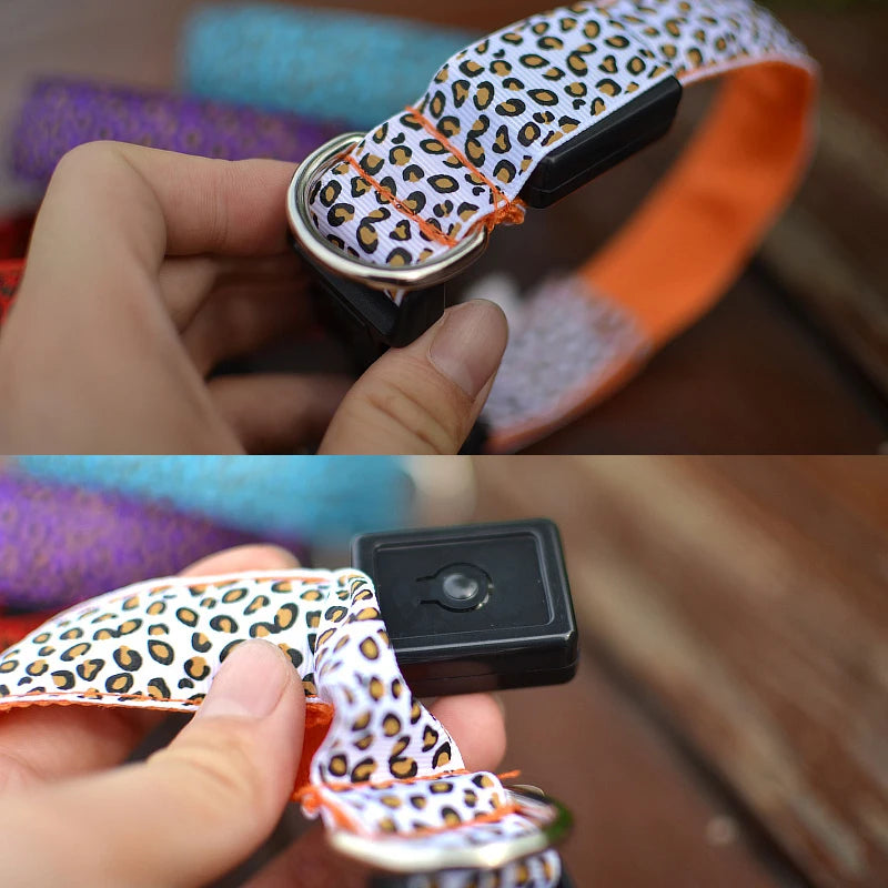 LED Leopard Print Glowing Dog Collar – Adjustable & Rechargeable