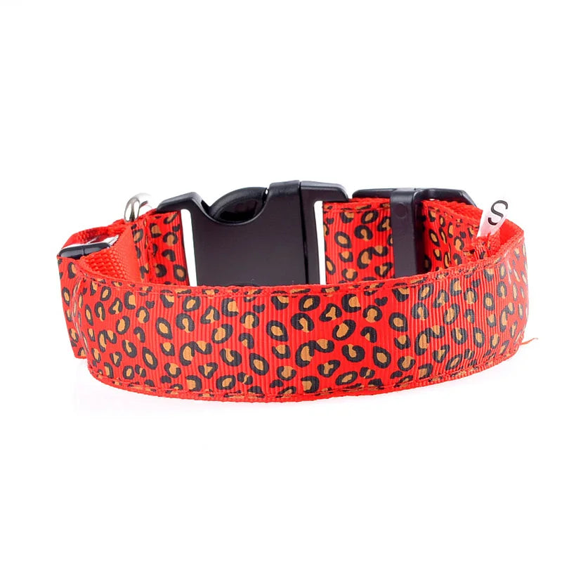 LED Leopard Print Glowing Dog Collar – Adjustable & Rechargeable