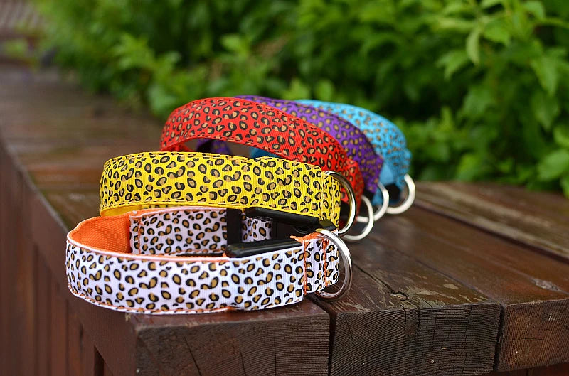 LED Leopard Print Glowing Dog Collar – Adjustable & Rechargeable