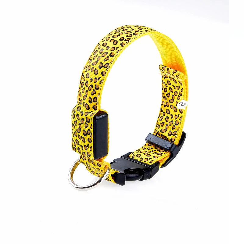 LED Leopard Print Glowing Dog Collar – Adjustable & Rechargeable