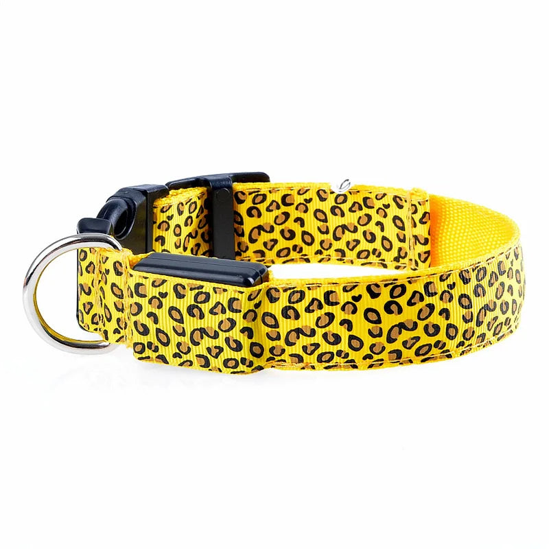LED Leopard Print Glowing Dog Collar – Adjustable & Rechargeable