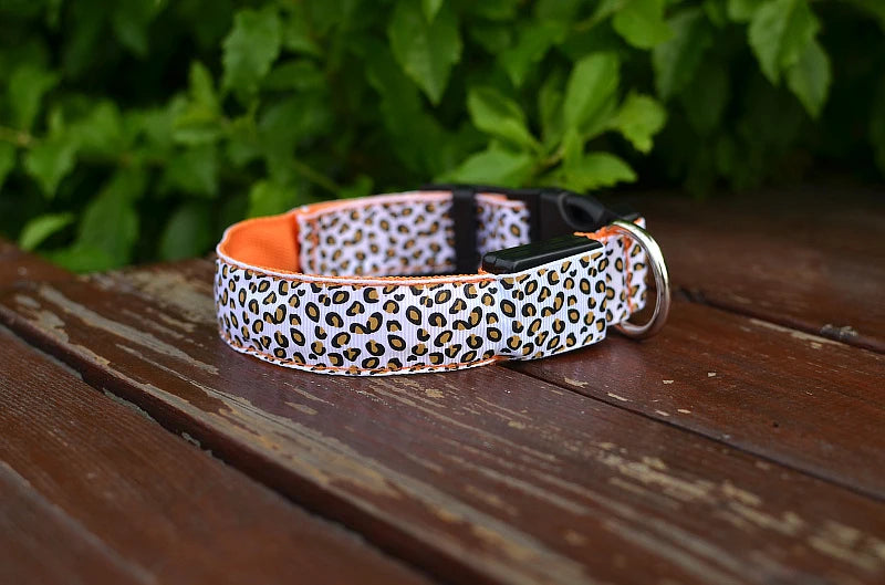 LED Leopard Print Glowing Dog Collar – Adjustable & Rechargeable