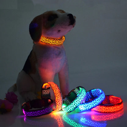 LED Leopard Print Glowing Dog Collar – Adjustable & Rechargeable
