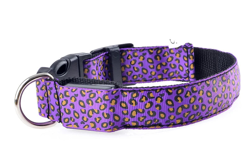 LED Leopard Print Glowing Dog Collar – Adjustable & Rechargeable