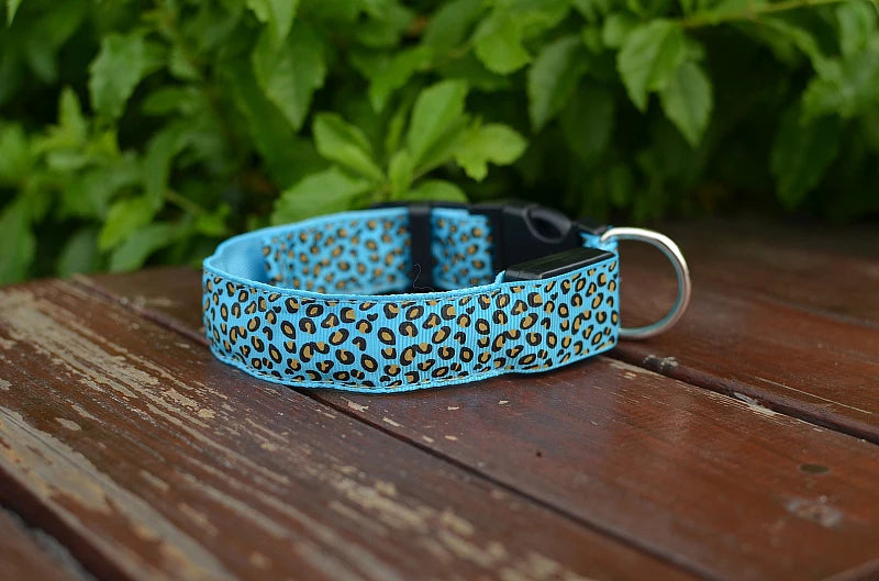 LED Leopard Print Glowing Dog Collar – Adjustable & Rechargeable