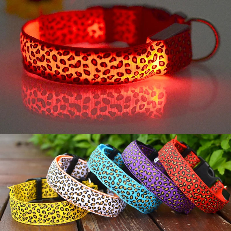 LED Leopard Print Glowing Dog Collar – Adjustable & Rechargeable