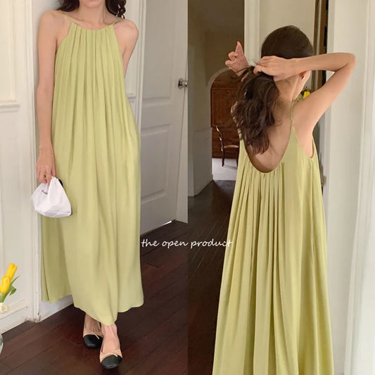 Seoul Elegance – Backless Slip Dress for Women