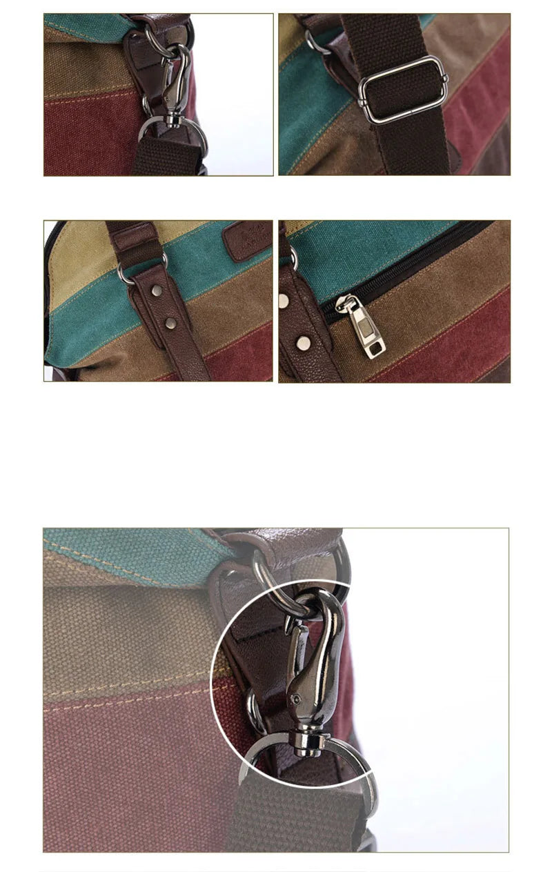 Striped Rainbow Canvas Tote Shoulder Bag