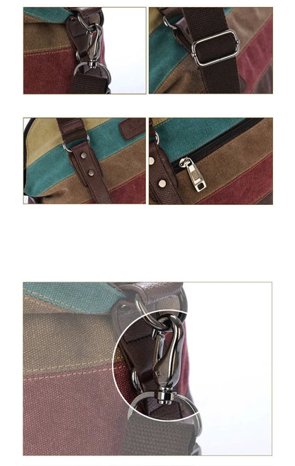 Striped Rainbow Canvas Tote Shoulder Bag