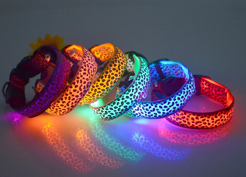 LED Leopard Print Glowing Dog Collar – Adjustable & Rechargeable
