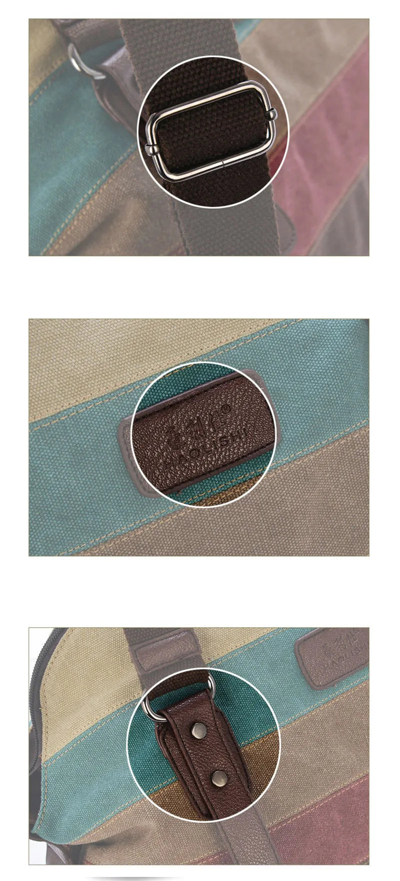 Striped Rainbow Canvas Tote Shoulder Bag