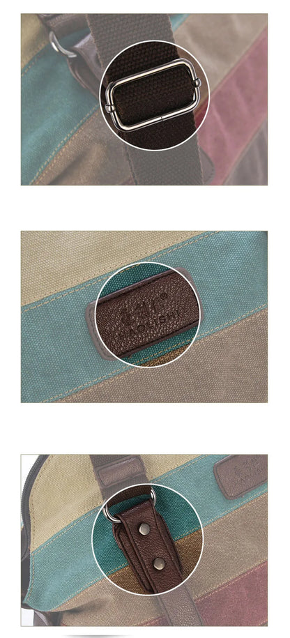 Striped Rainbow Canvas Tote Shoulder Bag